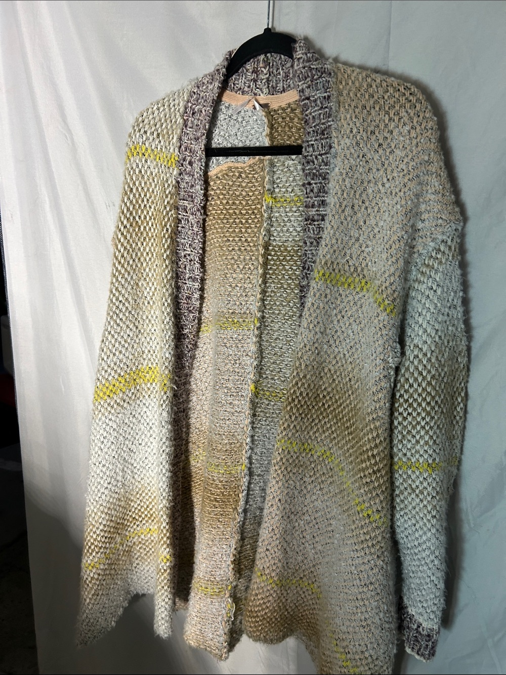 Free People Cream & Yellow Marled Open Knit Cardigan